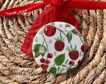 Taschenspiegel Spiegel  mit Stoff bezogen Sommerfrüchte Himbeere Johannisbeere  pocket mirror summerfruits