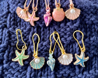 Set of 5 stitch markers sea ocean shell starfish safety pin Stitch marker set of 5 ocean shell starfish