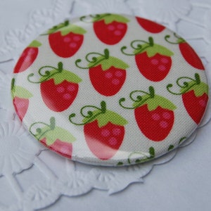 Pocket mirror fabric covered mirror strawberry strawberries Riley Blake white or green pocket mirror strawberries image 2