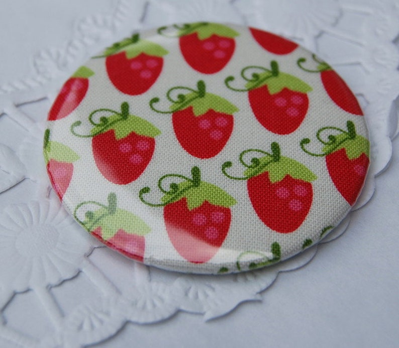 Pocket mirror fabric covered mirror strawberry strawberries Riley Blake white or green pocket mirror strawberries image 2