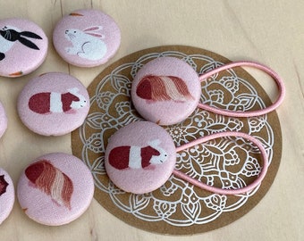 Haargummi Zopfgummi Meerschweinchen & Kaninchen  2 Haargummis hair tie fabric covered buttons guinea pig rabbit