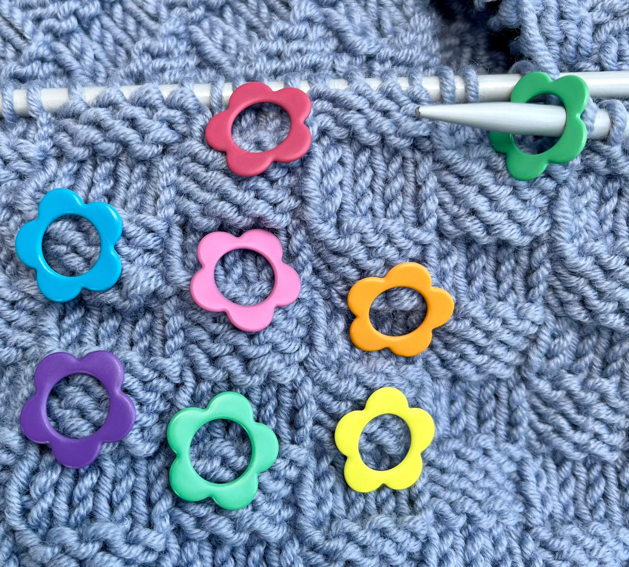 Knitting Set of 8 Stitch Markers Flower Blossom 8 Colors Stitch marker set of 8 knitting flower metal