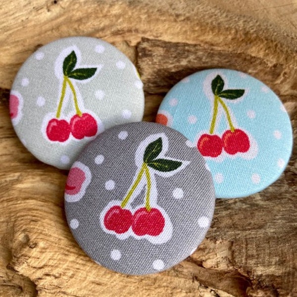 Stoff-Knopf Kirsche Kirschen Polkadots 38 mm Knopf 3 Farben fabric covered buttons cherry cherries