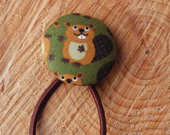 Hair Rubber Beaver Fabric Button 32 mm Braidummi Beaver Button Hair TIe