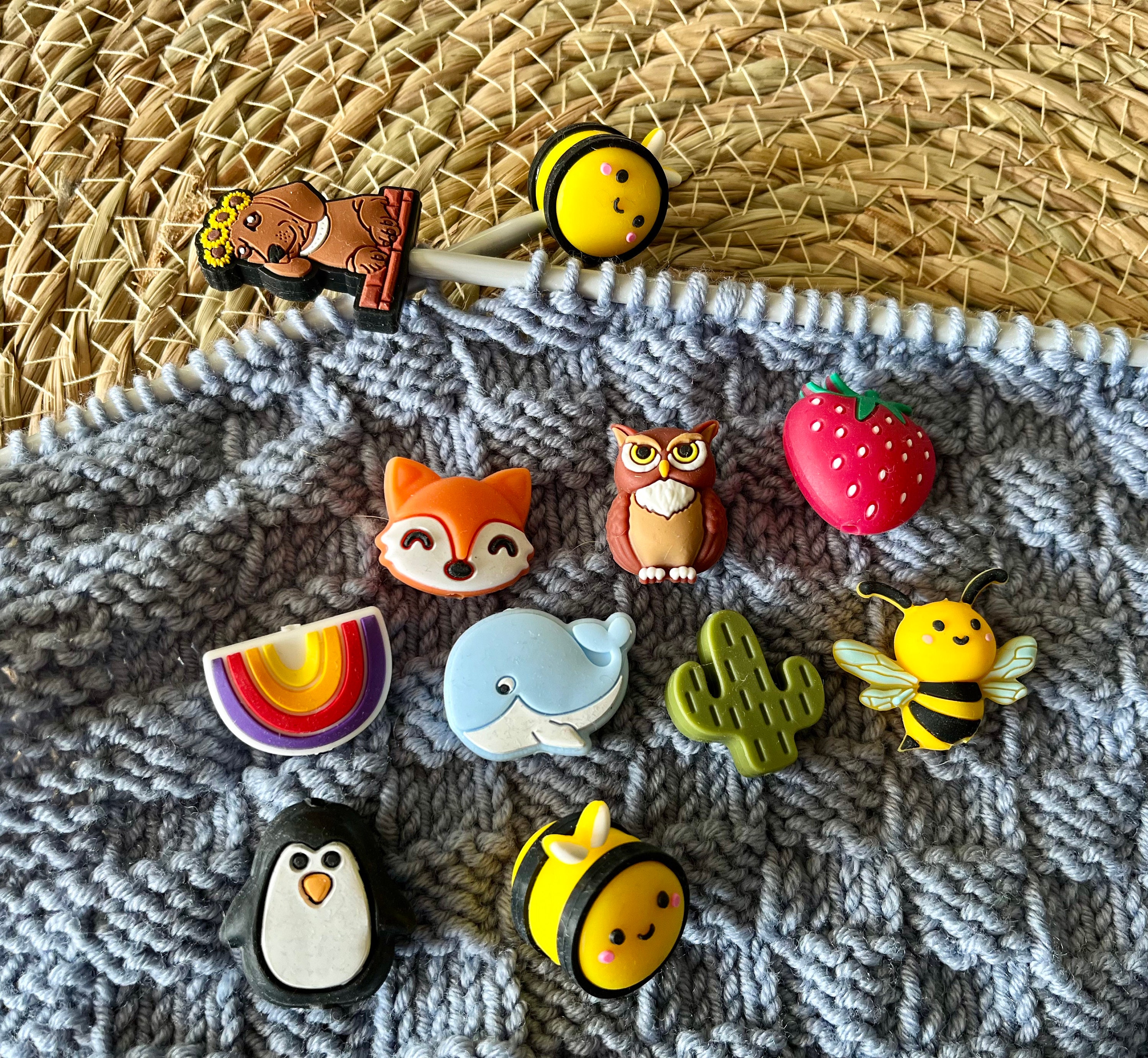 Stitch stopper knitting needle stopper knitting knitting needle protector strawberry fox lemon frog penguin whale bee dachshund dog elephant giraffe