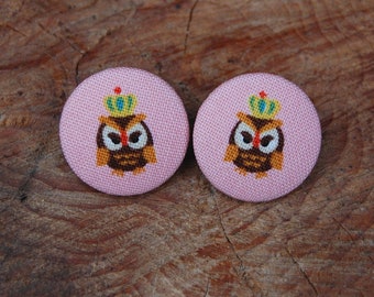 Buttonset.. Owl with Crown.. 2 x 25.5 mm