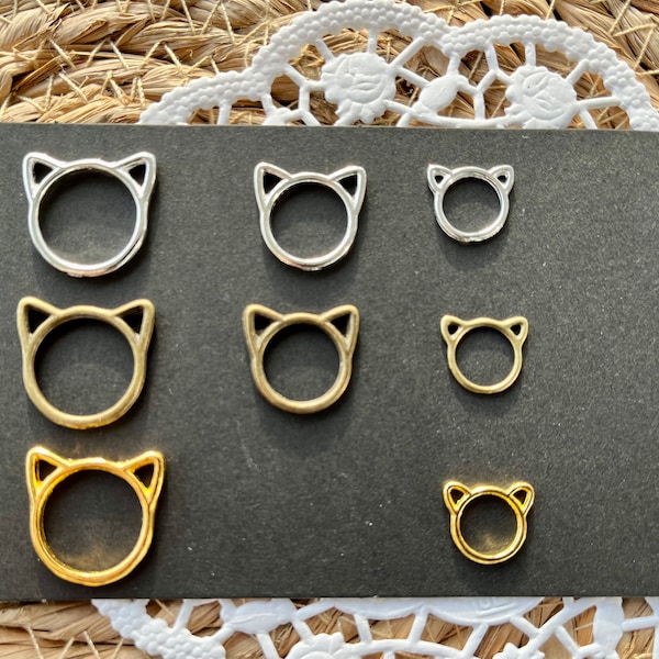 Set of 10 Stitch Markers Cat Ears Silver Antique Gold Metal Various Sizes Stitch marker set of 10 cats