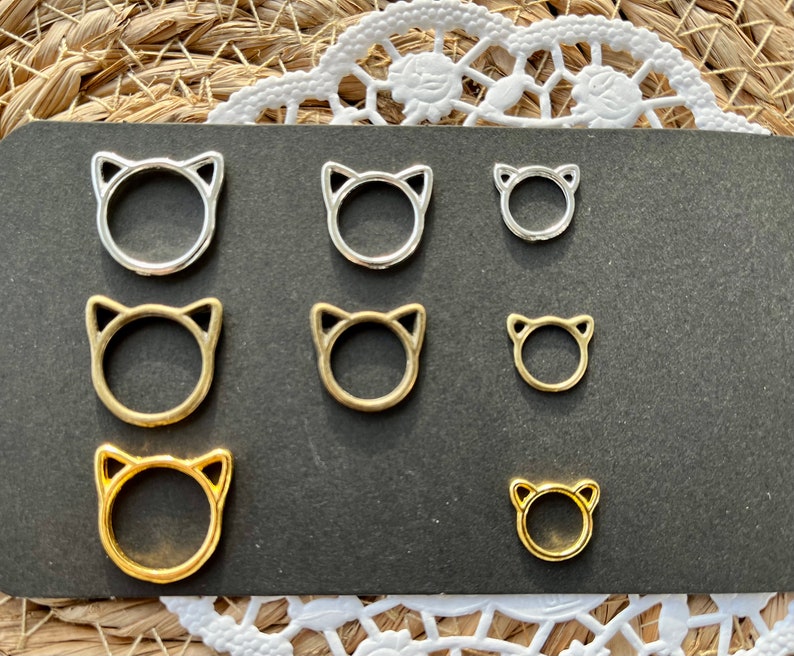 10er Set Maschenmarkierer Katze Katzenohren Silber Antik Gold Metall verschiedene Größen Stitch marker set of 10 cats Bild 1