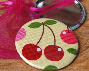 Taschenspiegel Kirschen..Kirsche..stoffbezogener kleiner Spiegel... Cherry Pocketmirror ...Cherry Fabric
