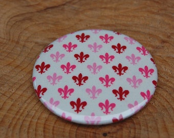 Pocket mirror covered with fabric.. Lily... Fleur de Lys.. Mirror... Pocket mirror Lily fabric