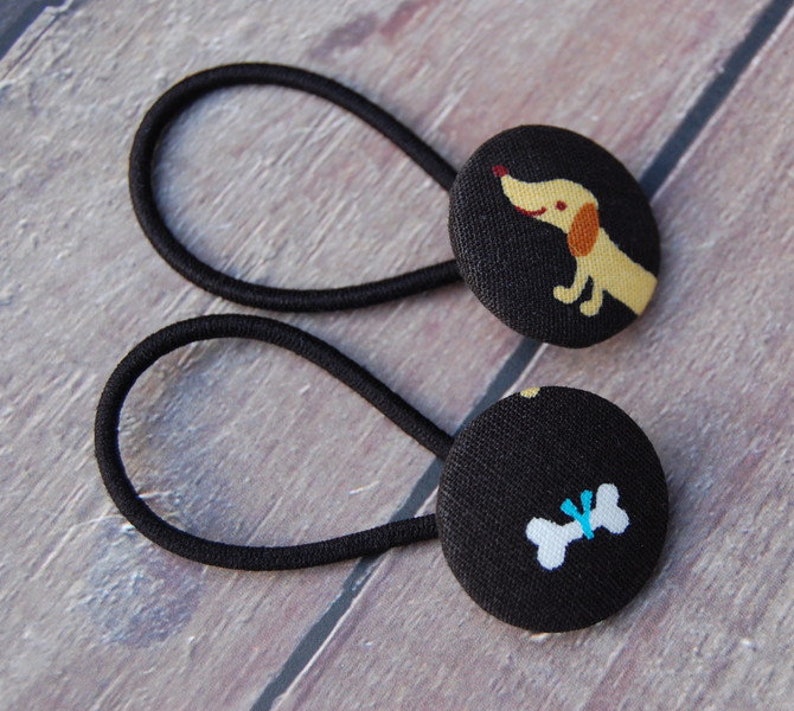 Hair rubber Dachshund with bone 2 hair gums badger dog hair tie fabric covered buttons Doxie image 1