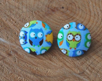 Knopf ..Kunterbunte Eulen..Eule...Stoffknopf 28 mm ....stoffbezogener Knopf Button Owls Owl