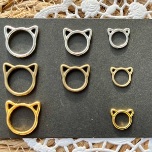 10er Set Maschenmarkierer Katze Katzenohren Silber Antik Gold Metall verschiedene Größen Stitch marker set of 10 cats Bild 7