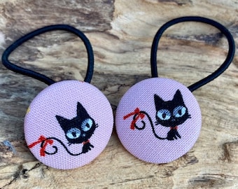 Fabric button hair tie cat cats 2 hair ties hair tie fabric covered buttons cat cats kitten
