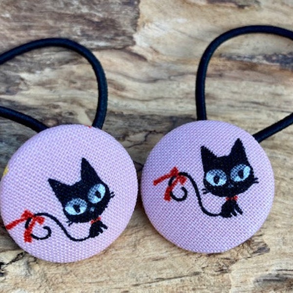 Fabric Button Button Hair Rubber Cat Cats 2 Hair Rubbers hair tie fabric covered buttons cat cats Kitten