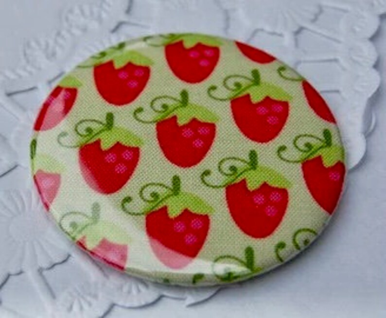 Pocket mirror fabric covered mirror strawberry strawberries Riley Blake white or green pocket mirror strawberries image 3