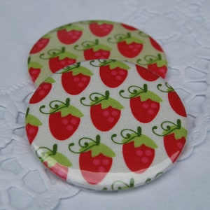 Pocket mirror fabric covered mirror strawberry strawberries Riley Blake white or green pocket mirror strawberries image 1