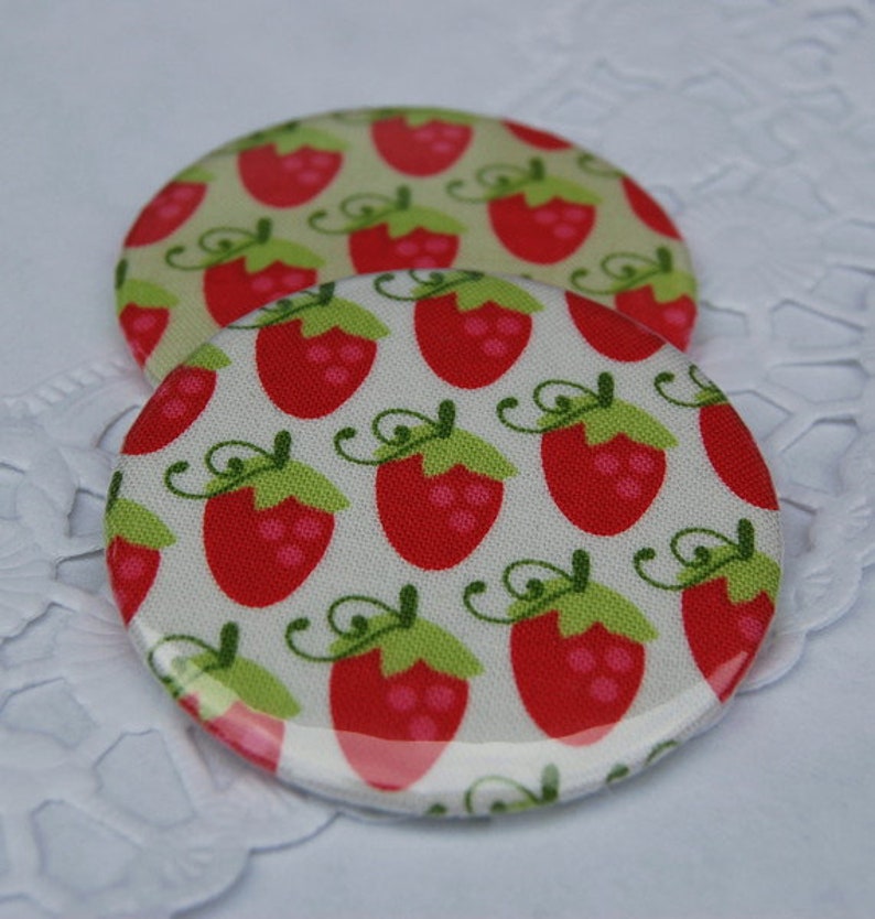 Pocket mirror fabric covered mirror strawberry strawberries Riley Blake white or green pocket mirror strawberries image 1