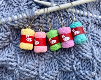 Set of 5 stitch markers, wool, ball of wool, safety pin, stitch marker set of 5 yarn knitting wool