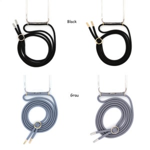 Mobile phone chain with case cover with interchangeable cord for hanging around your neck. Mobile phone strap for changing in silver or gold image 5