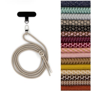 Universal cell phone chain with carabiner and optional with patch with interchangeable cord cell phone strap in many colors
