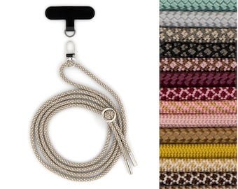 Universal cell phone chain with carabiner and optional with patch with interchangeable cord cell phone strap in many colors