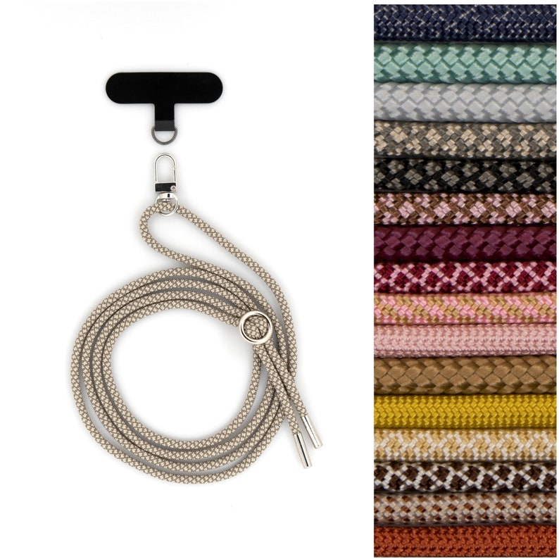 Universal cell phone chain with carabiner and optional with patch with interchangeable cord cell phone strap in many colors image 1