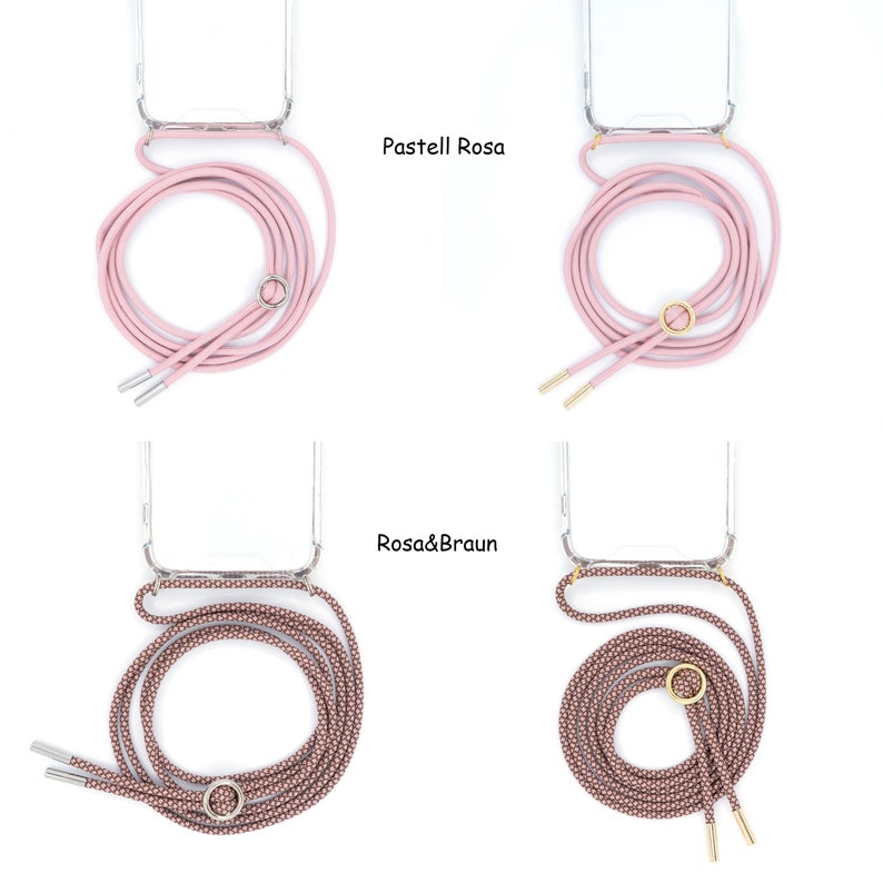 Mobile phone chain with case for hanging around the neck with interchangeable cord. Mobile phone strap can be changed in silver or gold image 5