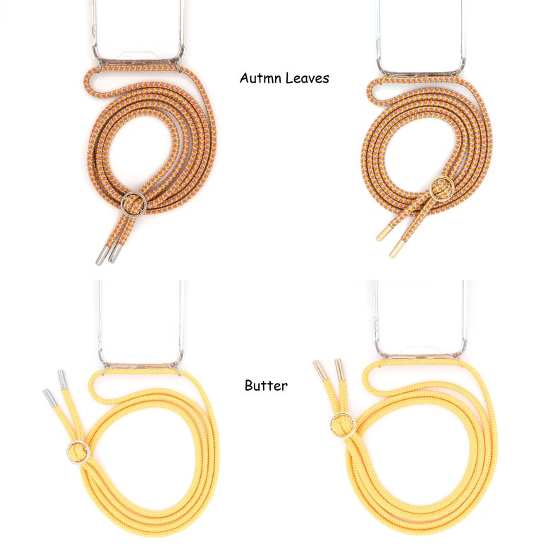 Mobile phone chain with case cover with interchangeable cord for hanging around your neck. Mobile phone strap for changing in silver or gold image 3