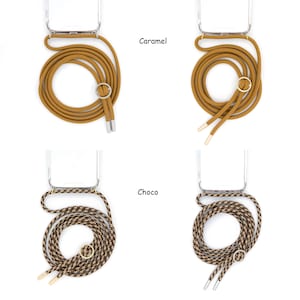 Mobile phone chain with case cover with interchangeable cord for hanging around your neck. Mobile phone strap for changing in silver or gold image 9