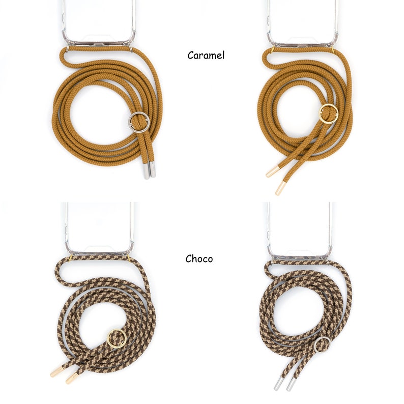 Mobile phone chain with case cover with interchangeable cord for hanging around your neck. Mobile phone strap for changing in silver or gold image 9