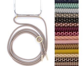 Mobile phone chain with case cover for hanging with interchangeable cord mobile phone strap for changing in silver or gold