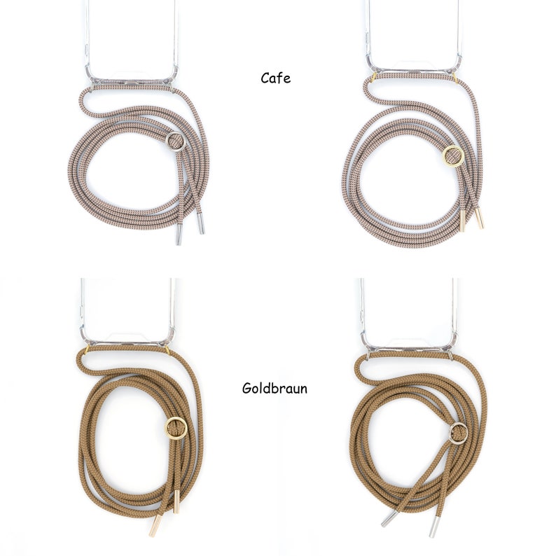 Mobile phone chain with case for hanging around the neck with interchangeable cord. Mobile phone strap can be changed in silver or gold image 3