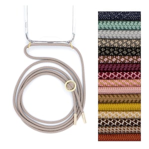 Pour iPhone SE 3 (2022) Chaîne de téléphone portable en plusieurs couleurs Sangle de téléphone portable avec étui à suspendre autour du cou en argent ou or de Pink Cinnamon