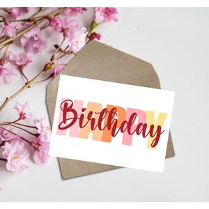 Jolie carte numérique rose et orange joyeux anniversaire