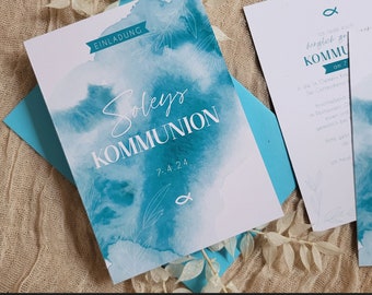 Einladungskarte Kommunion / Konfirmation / Taufe - Watercolour Optik / Postkarte