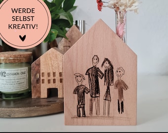 Wooden house "Children's drawing / drawing" 10 x 14.5 cm / personalized gifts