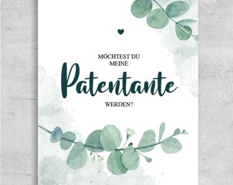 Patenkarte "Willst du meine Patentante / mein Patenonkel sein?" Eukalyptus Design