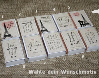 Guest gift wedding matchboxes from 10 pieces