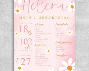 Meilensteintafel Geburtstag A3 - Gänseblümchen / floral