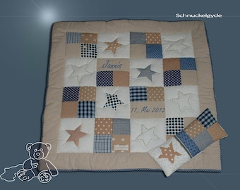 Tappeto con nome, bambino coperta + cuscino, tappeto denominato coperta patchwork di Jannis, personalizzata