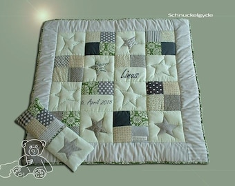 Krabbeldecke mit Namen, Individuelle Babydecke + Kissen    Linus Patchworkdecke, personalisiert