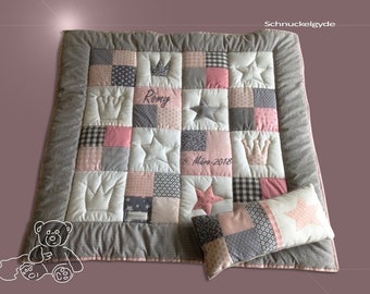 Manta de rastreo con nombre, manta de bebé personalizada + almohada de almacenamiento ROMY parche manta, personalizado