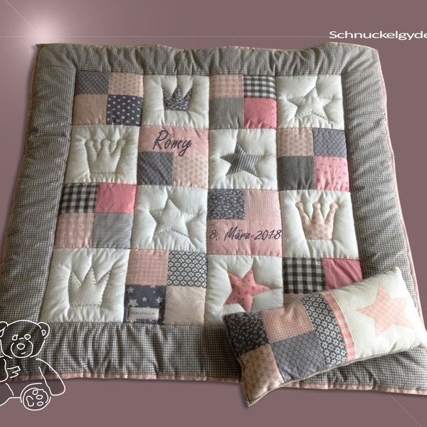 Crawl blanket with name, Custom baby blanket + Storage pillow ROMY patchwork blanket, personalized