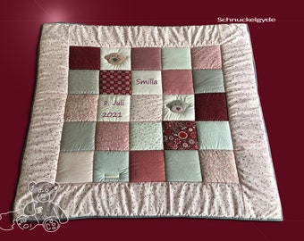 Manta de gateo con nombre, manta de bebé individual, manta patchwork SMILLA, personalizada