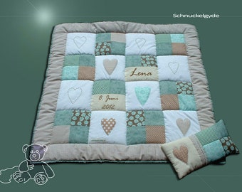 Tappeto con nome, coperta del bambino, coperta per neonati con nome + cuscino coperta di patchwork di Lena, personalizzato