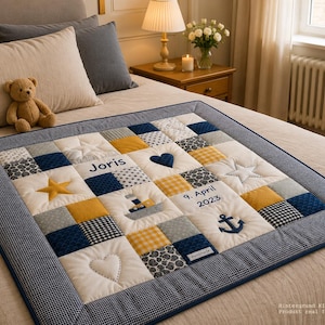 Krabbeldecke mit Namen, Individuelle Babydecke JORIS, Patchworkdecke, personalisiert