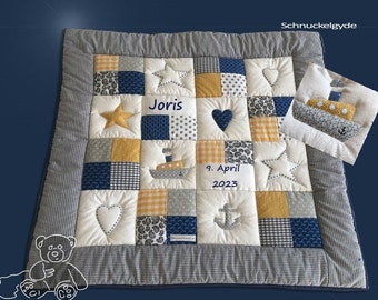 Krabbeldecke mit Namen, Individuelle Babydecke JORIS, Patchworkdecke, personalisiert