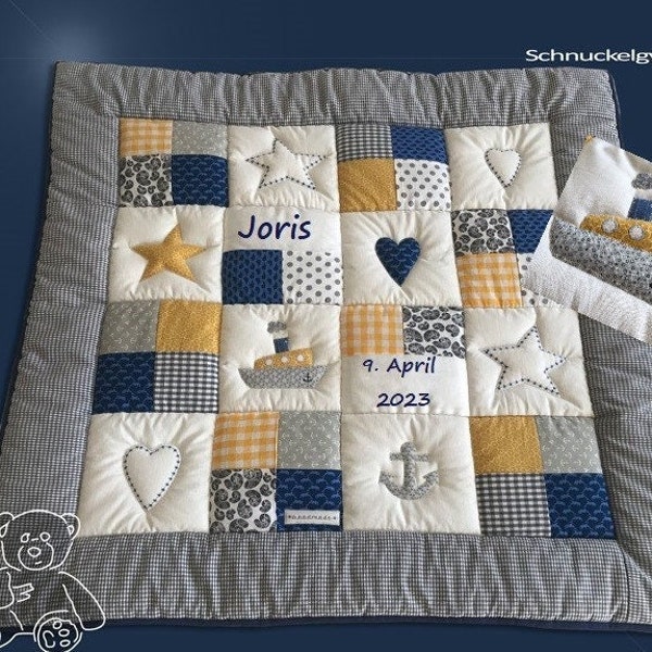 Krabbeldecke mit Namen, Individuelle Babydecke JORIS, Patchworkdecke, personalisiert