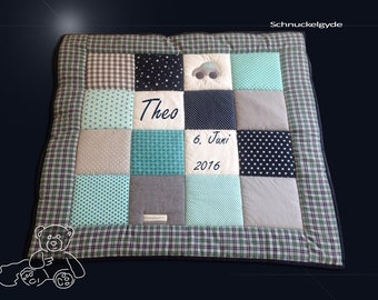 Krabbeldecke mit Namen, Babydecke,  Krabbeldecke mit Namen     Theo Patchworkdecke, personalisiert